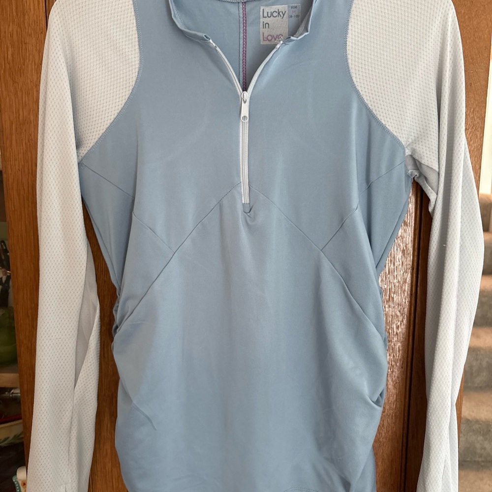 Lucky in Love Sky Blue Half-Zip Top